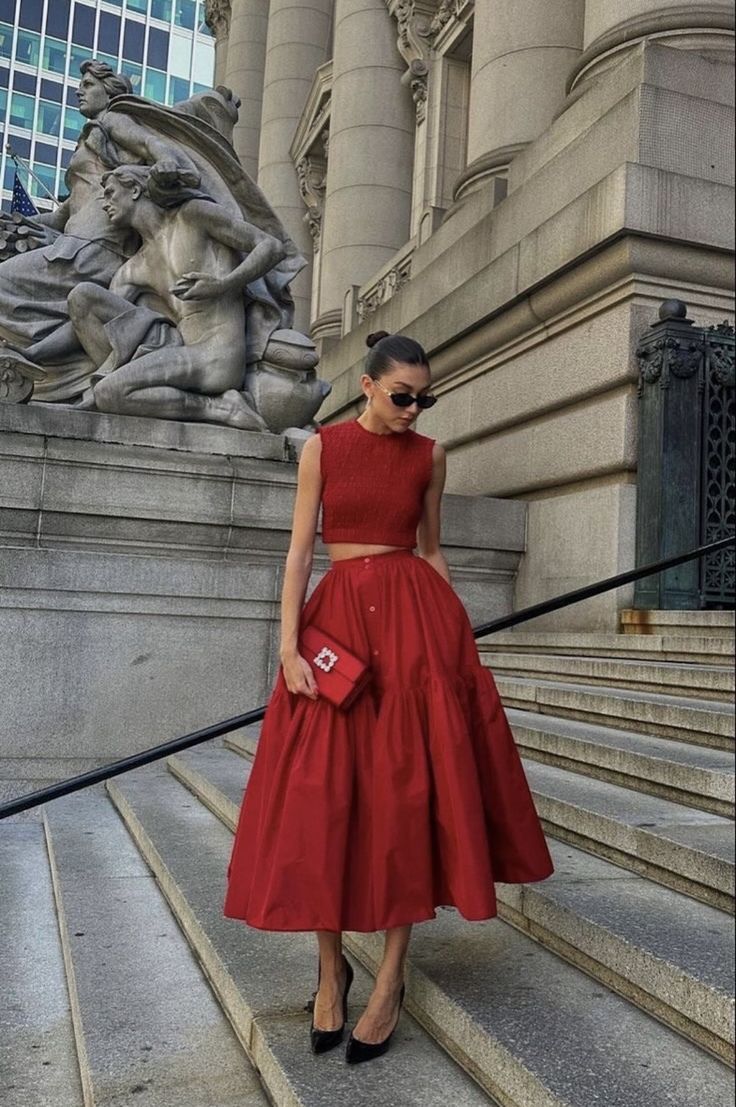 TingPo Wholesale Elegant Simple 2 Pieces Red Satin Evening Dress Ankle Length Prom Dresses
